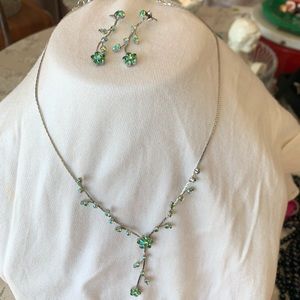 Green Crystal Necklace Set with Earrings
